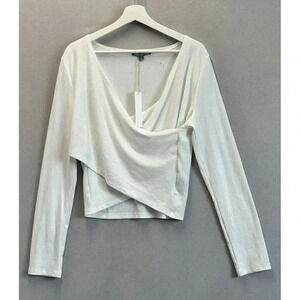 Good Luck Gem Top Women's Size XL White Long Sleeve V Neck Overlay‎ Front